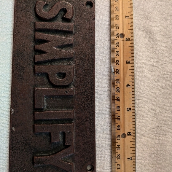 Rustic Brown 'SIMPLIFY' Wall Plaque Vintage Cast Iron - Picture 3 of 7